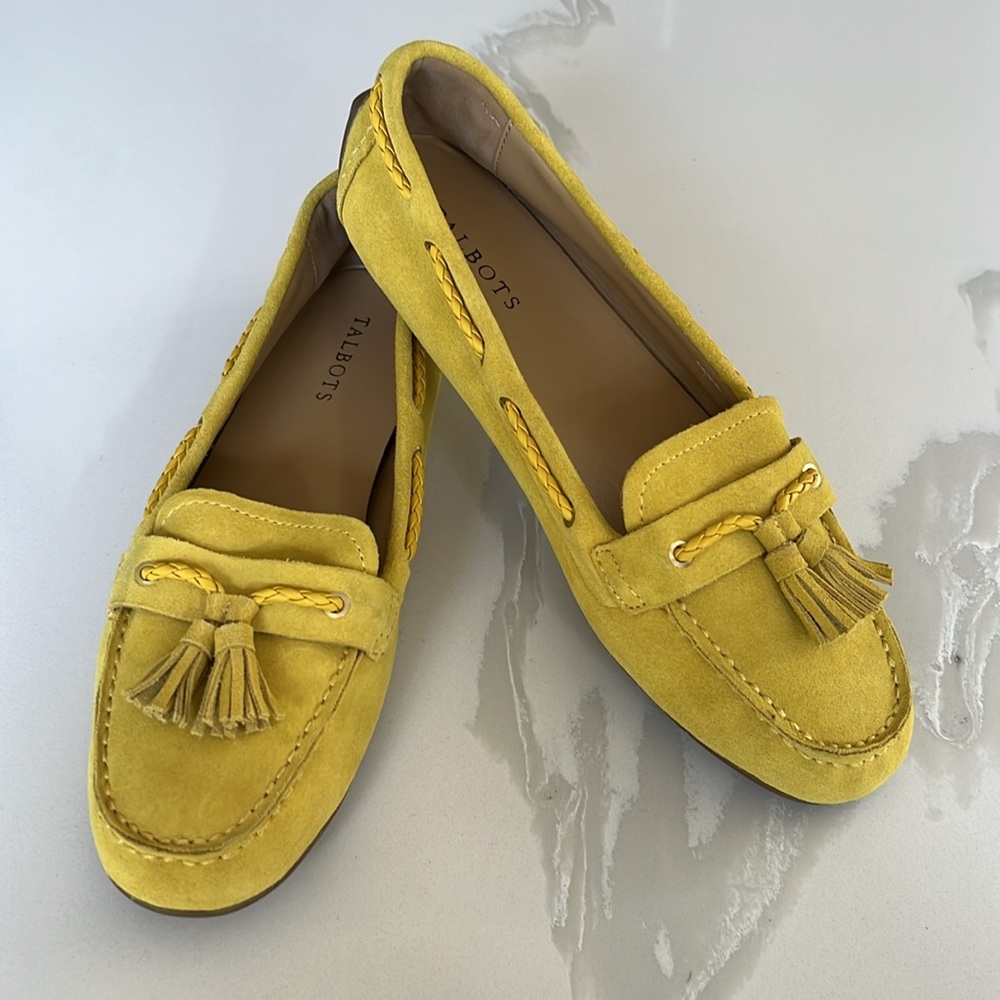 Talbots Yellow Suede Leather Tassel Woven Loafers Womens Sz 10 M
